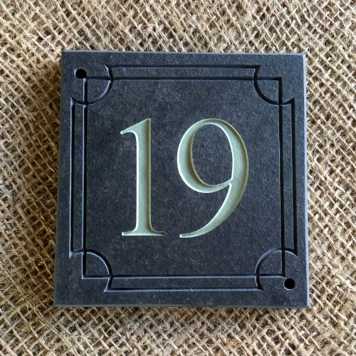 RIVEN Slate House Sign Door Number with NO FILL CURVE BORDER 100 x 100mm